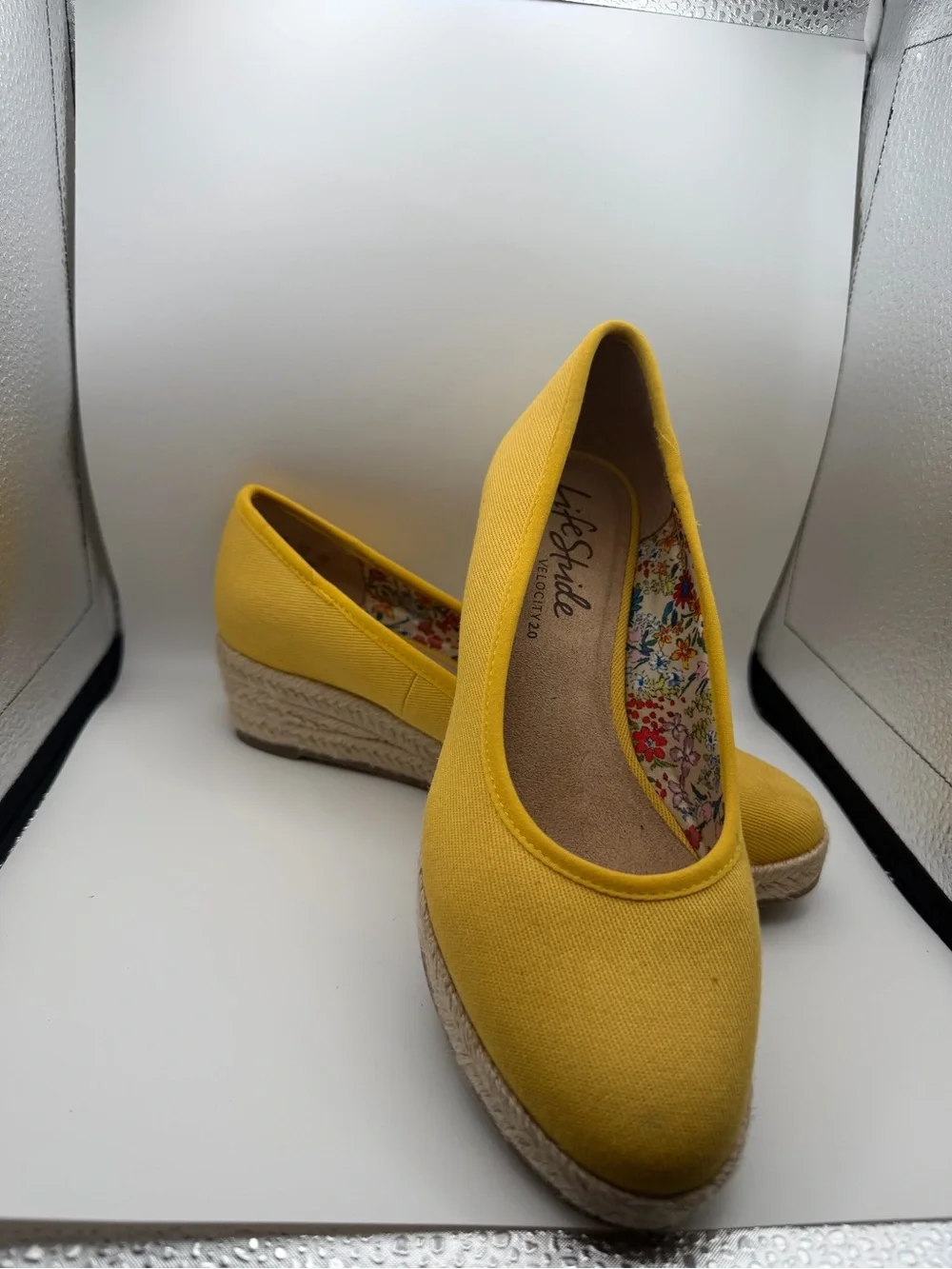 Life Stride Yellow Espadrille Wedges size 6